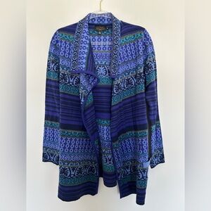 Icelandic Design Wool Blend Purple Blue Open Front Cardigan Sweater Size Small
